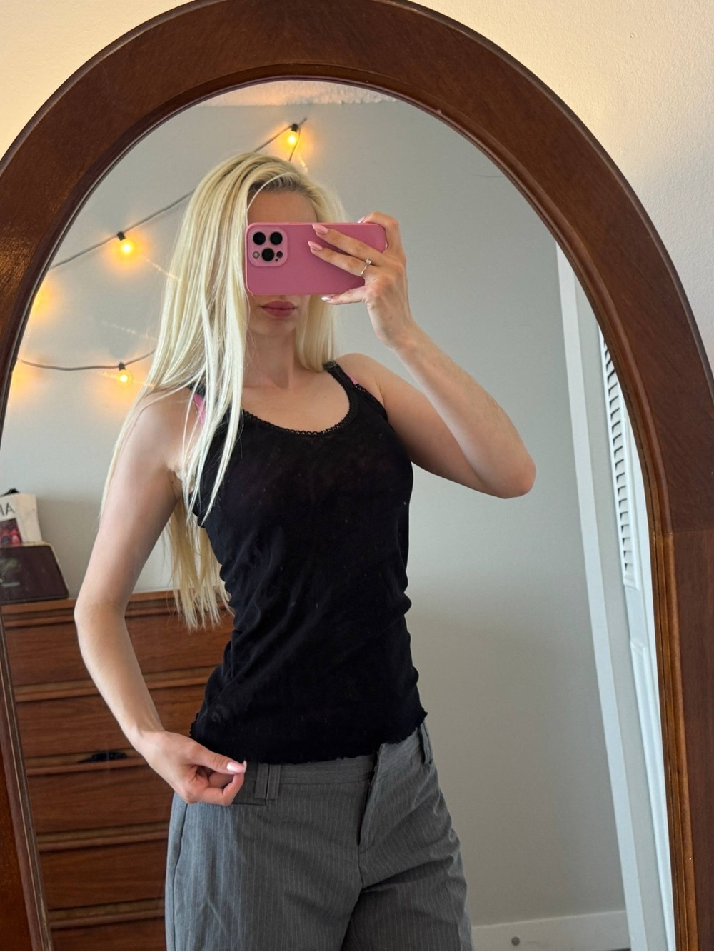 Black Lace-Trim Tank Top - Women